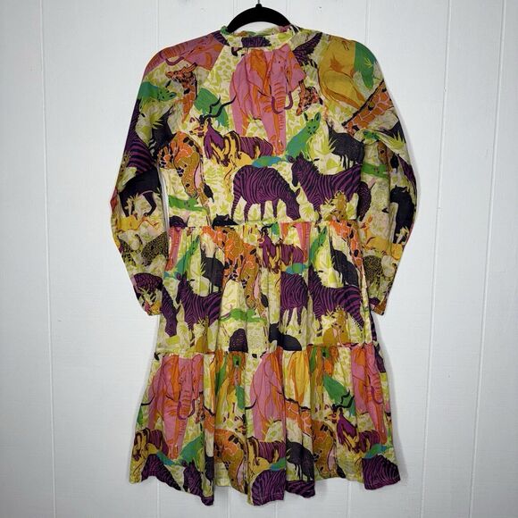 J. Crew Women’s Tiered Popover Dress Ratti Safari Print Multicolor Size XXS - Picture 2 of 6